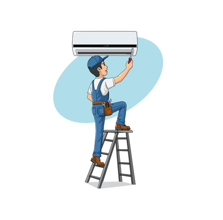 HVAC Service Cartoon Character Design Illustration vector eps format , suitable for your design needs, logo, illustration, animation, etc.のイラスト素材