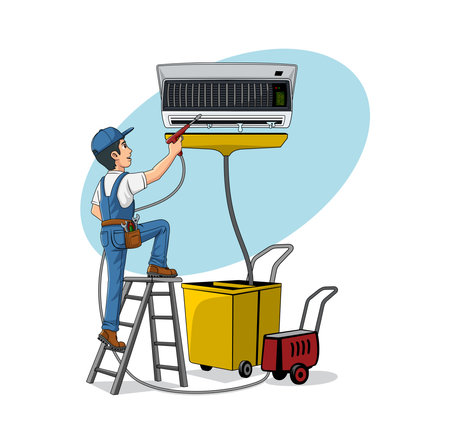 HVAC Service Cartoon Character Design Illustration vector eps format , suitable for your design needs, logo, illustration, animation, etc.のイラスト素材