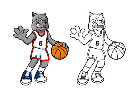 Bulldog Basketball Player Cartoon Character Design Illustration , suitable for your design needs, logo, illustration, animation, etc.のイラスト素材