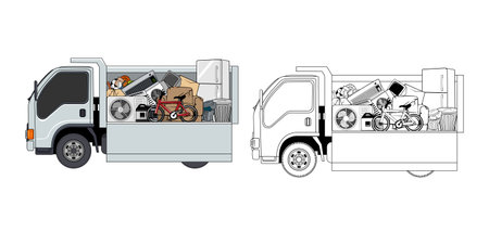 Pickup Truck Loaded Household Junk Cartoon Design Illustration vector eps format suitable for your design needs  illustration animation etc;のイラスト素材