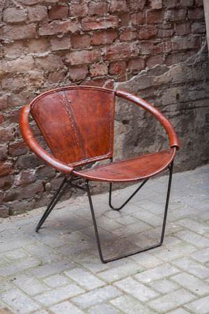 chair in camel leatherの写真素材