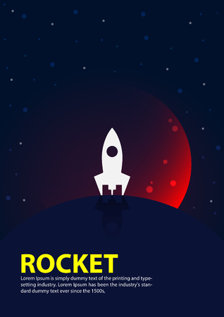 Rocket Vector and illustration flying rocket. Space travel to the moon. Space rocket launch. Project start up Solar System and text space.のイラスト素材