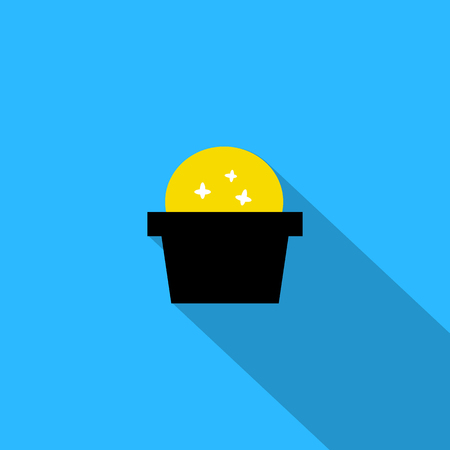Yellow paper cut cactus with long shadow in blue background.のイラスト素材