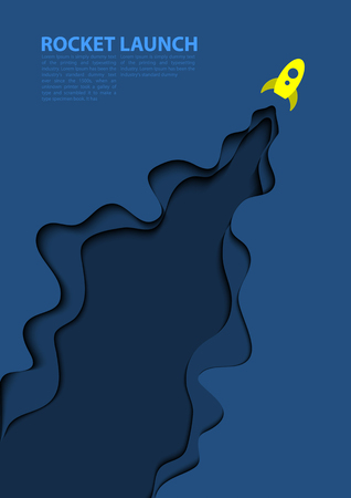 Rocket Paper Art Vector and illustration flying rocket.Space travel to the moon.Space rocket launch.Project start up Solar System and text spaceのイラスト素材