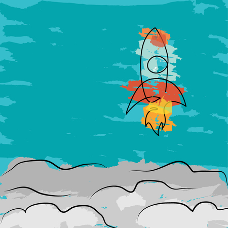 lined pattern Rocket Vector and illustration flying rocket.Space travel to the moon.Space rocket launch.Project start up Solar System and text spaceのイラスト素材