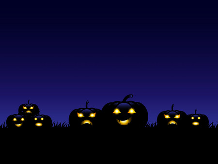 Halloween with grass pumpkin and sky color purple text spaceのイラスト素材