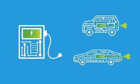 set electric powe car and charging vector illustration ofのイラスト素材