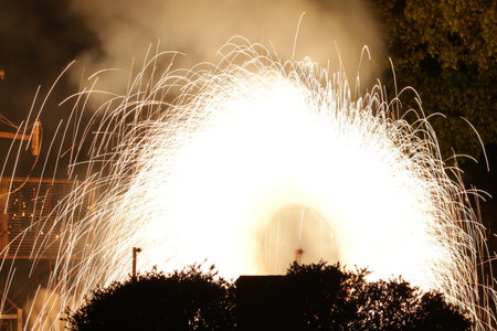 Fireworks at a traditional regional event in Mikawaの写真素材