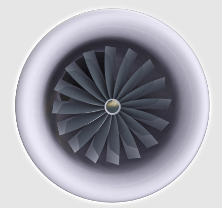 isolated detailed view on jet engine which is used for airplane technology