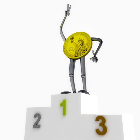 dollar coin robot as winner brave ceremony rendering illustrationの写真素材