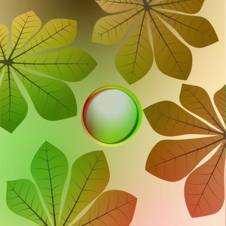 red green colored circle and chestnut leaves cropped card vector backdrop or illustrationのイラスト素材