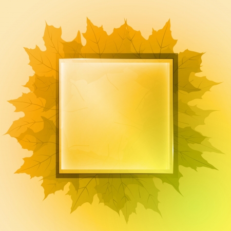 orange colored center square button card and maple leaves vector backdrop or illustrationのイラスト素材