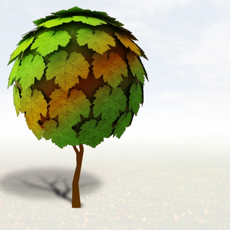 colorful maple treetop with autumn mist illustrationの写真素材