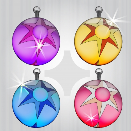 four colorful ball decoration pack with star motive vector illustrationのイラスト素材