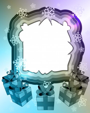 magic blue shaded winter frame with snowfall and gift boxes vector illustrationのイラスト素材