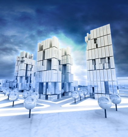 Modern business city at afternoon cloudy sky illustrationの写真素材