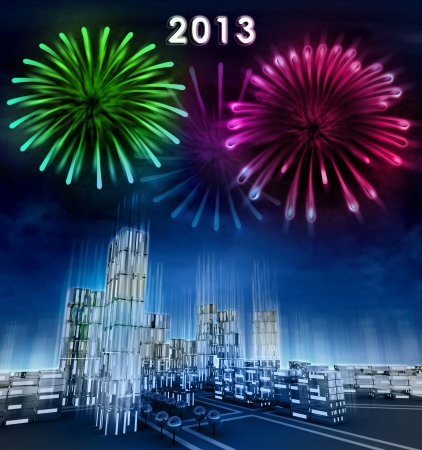 Futuristic business city and 2013 new year celebration illustrationの写真素材