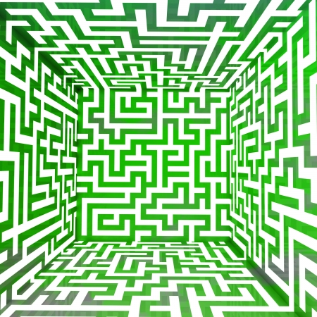 cool green three dimensional maze box illustrationの写真素材