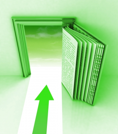 green frame with open book and arrow illustrationの写真素材
