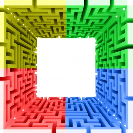 white square blank sguare maze with four colors illustrationの写真素材