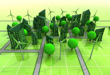 windmill powered city grid concept illustrationの写真素材