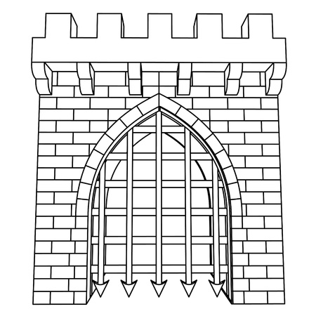 isolated medieval gate vector drawing to color in illustrationのイラスト素材