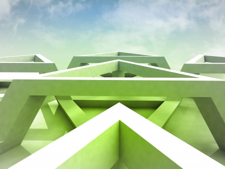 green abstract trinagle structure with blue sky illustrationの写真素材