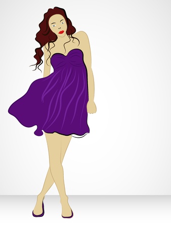 nice violet dressed girl in wind vector illustrationのイラスト素材