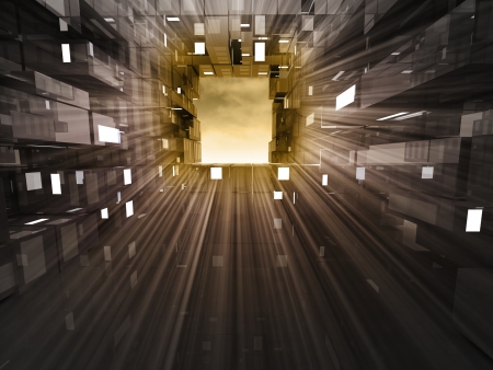 city office life with bright yellow square illustrationの写真素材