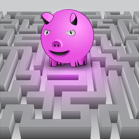 pink cute pig in the middle of maze illustrationのイラスト素材
