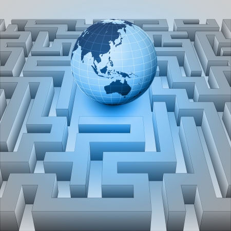  earth in the middle of labyrinth, asia concept illustrationのイラスト素材