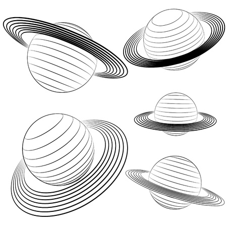 isolated saturn planet line drawing pack illustrationのイラスト素材
