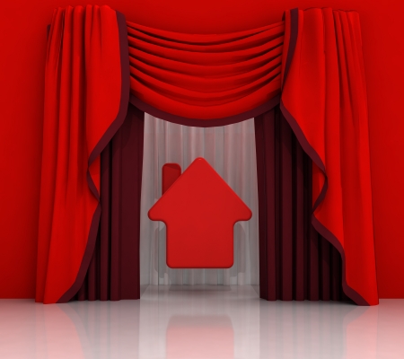 red curtain scene with red house illustrationの写真素材