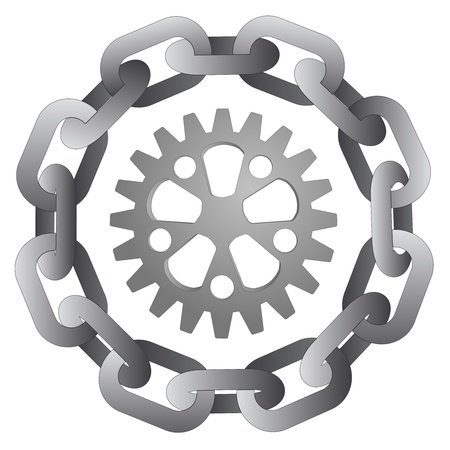 cogwheel in strong steel circle chain vector illustration