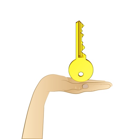 human palm holding golden key vector illustrationのイラスト素材