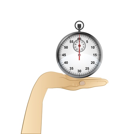 hand palm holding shiny stopwatch vector illustration