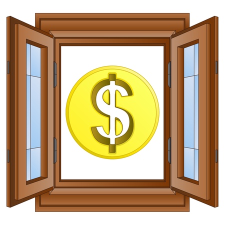 golden american dollar coin in window frame vector illustrationのイラスト素材