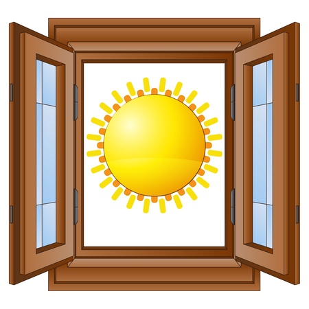 shiny sun in window wooded frame vector illustrationのイラスト素材