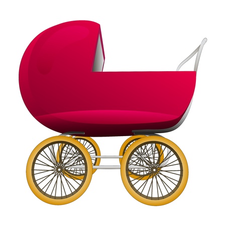 super retro red baby carriage illustrationのイラスト素材