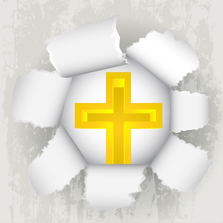 torn paper revelation of golden christian cross のイラスト素材