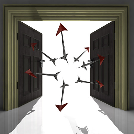 flying arrows in through doorway illustrationの写真素材