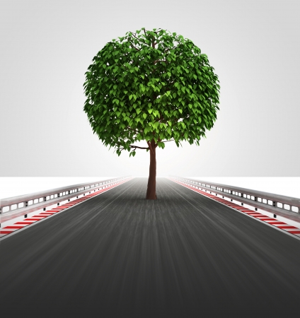 tree on motorway track leading to nature illustrationの写真素材