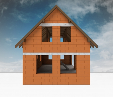 new bricked house construction with sky illustration の写真素材