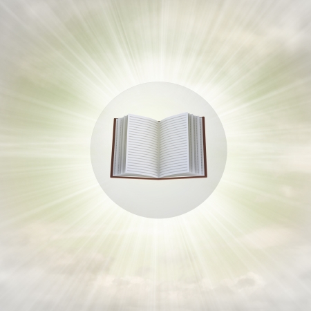 open book in glossy bubble in the air with flare illustrationの写真素材