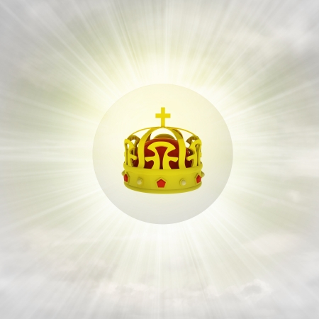 golden royal crown in glossy bubble in the air with flare illustrationの写真素材