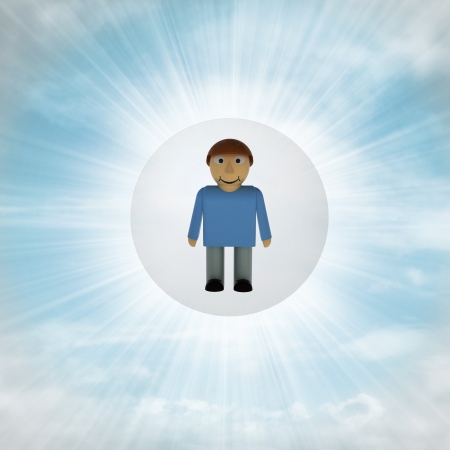 happy man in glossy bubble in the air with flare illustrationの写真素材