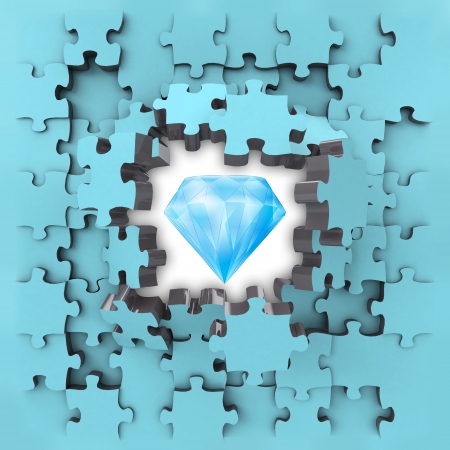 blue puzzle jigsaw with pure diamond revelation illustrationの写真素材