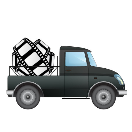 isolated pick up car with movie tape delivery vector drawing illustrationのイラスト素材