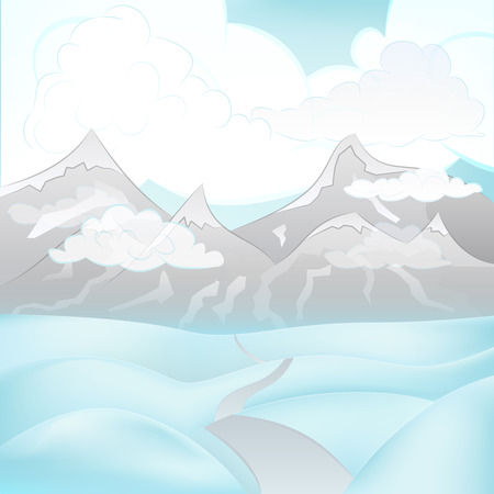 square winter mountain landscape view with road across snowy hills vector illustrationのイラスト素材
