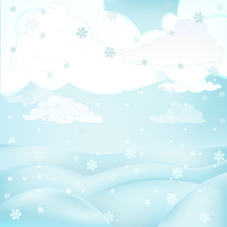 square winter landscape view with snowy hills at cloudy snowfall vector illustrationのイラスト素材